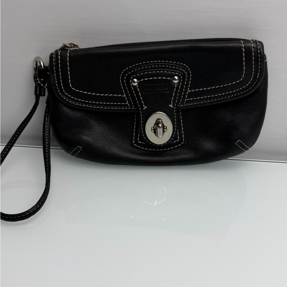 Coach Legacy Turn-Lock Black Leather Wristlet